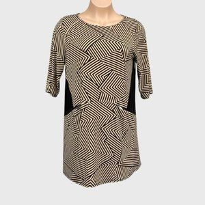 Alfani Tan Black Geometric Stripe Shift Dress XL